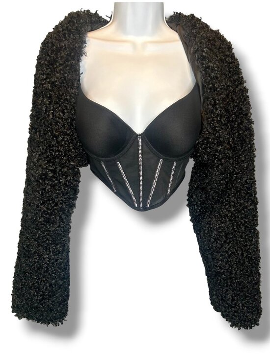 West Of Melrose Jackets & Blazers - West of Melrose Faux Lamb Fur Cropped Jacket Shawl Sleeves
